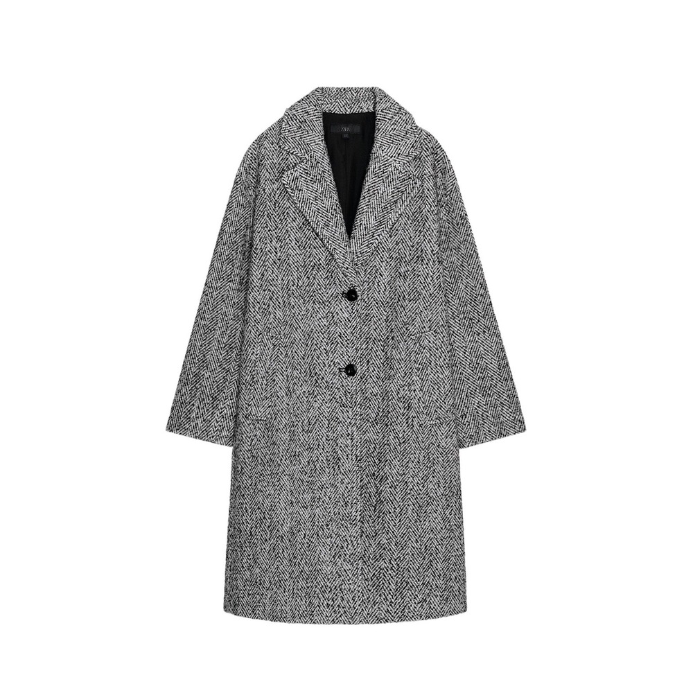 ZARA WOMEN'S HERRINGBONE COAT BLACK/ WHITE LARGE NWT $119